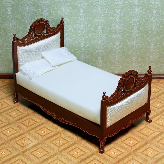 Bed, quality furniture, walnut, with decorative trim