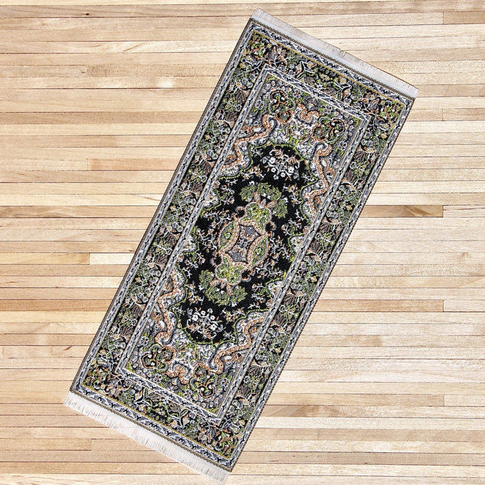 Turkish rug, black-green, 10 x 23 cm