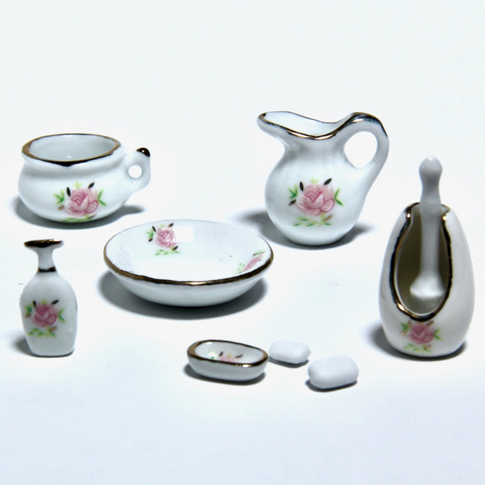 Bathroom set, Rose, porcelain, 9 parts