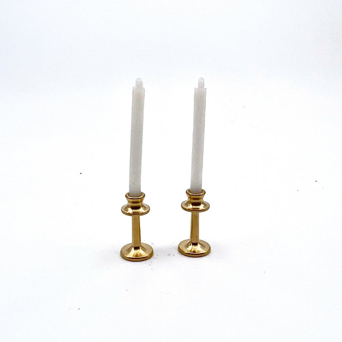 Candlestick and candle, small, brass, 2 pcs