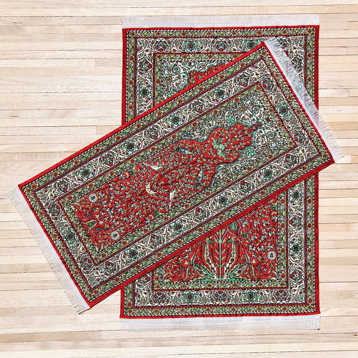 Turkish rug, red-green bird pattern, 10 x 23 cm