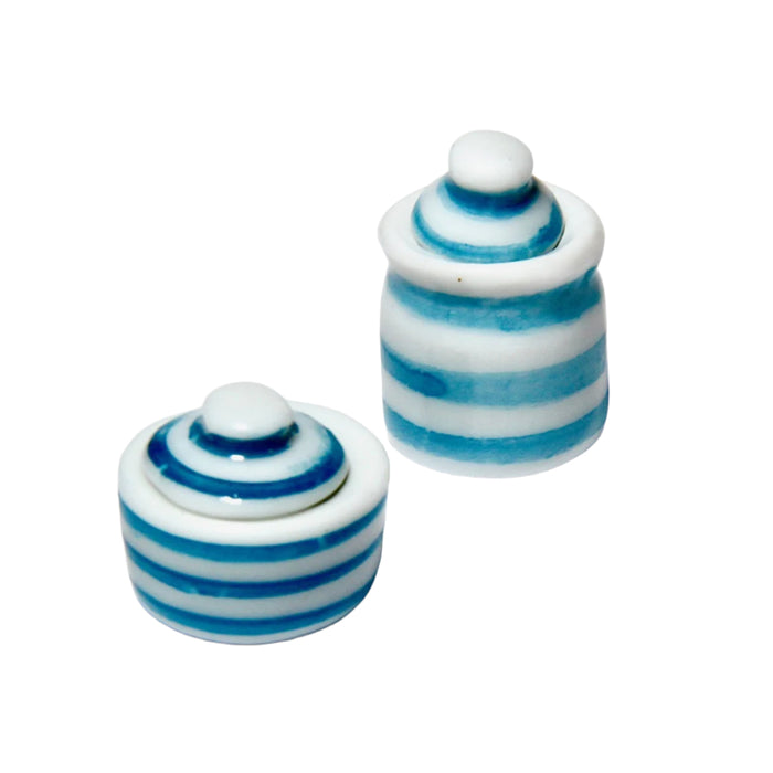 Låg porslinsburk, Cornishware blå och vit rand, 1 st