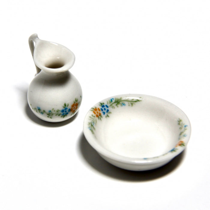 Jug and saucer, decoratively painted by hand, porcelain