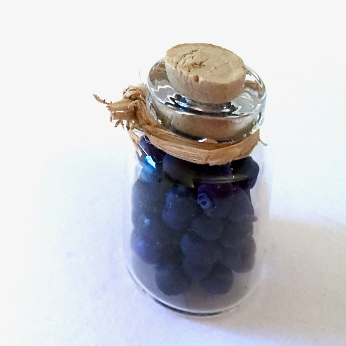 Dried blue plums in a glass jar