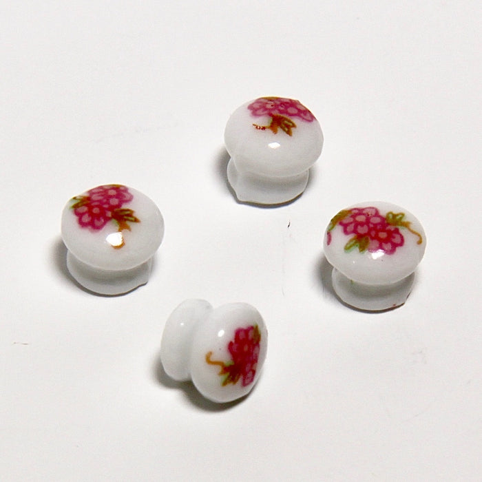 Knob, large, porcelain, rose pattern, 4 pcs