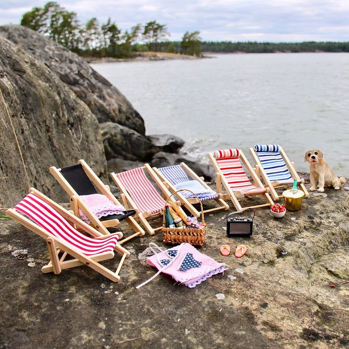 Sun lounger, red stripe, unpainted