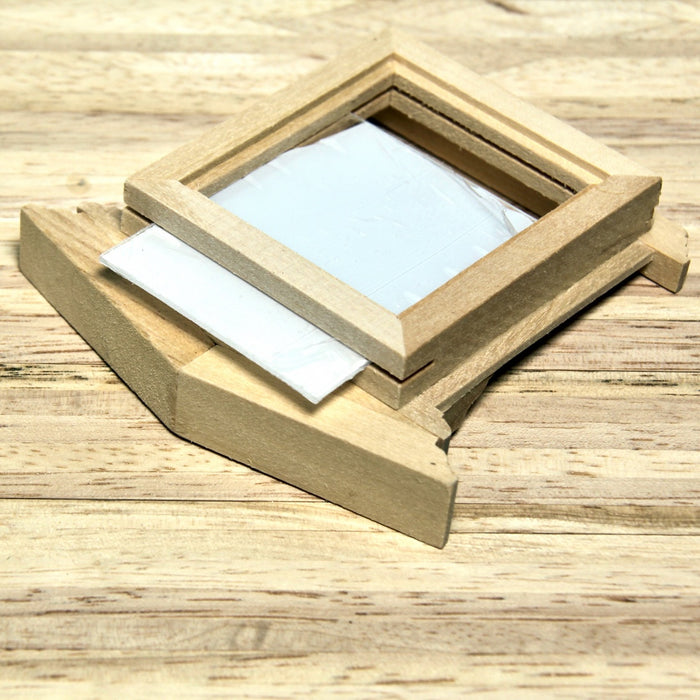 Window with a decorative triangle, wooden finish, 9.6 x 9.6 cm