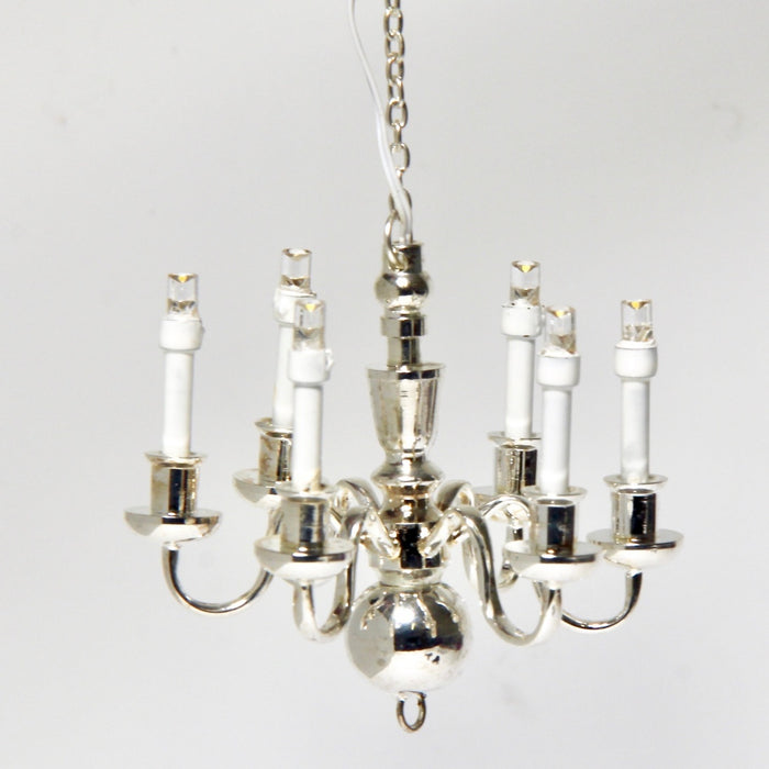 Ceiling chandelier, 6-branch, silver, LED