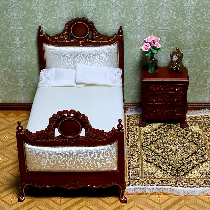 Bed, quality furniture, walnut, with decorative trim