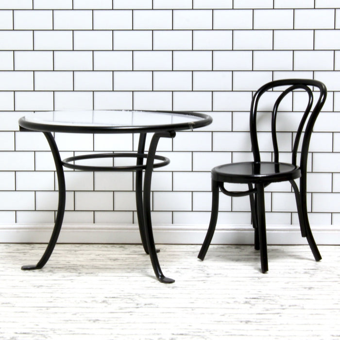 Table and 4 chairs, black metal