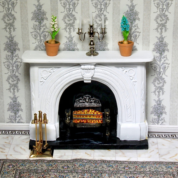 Fireplace with decorative carvings