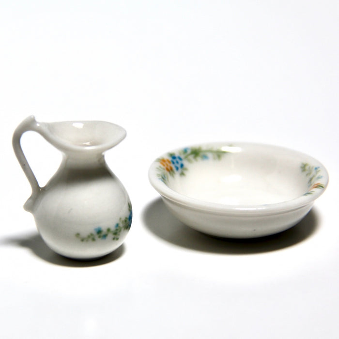 Jug and saucer, decoratively painted by hand, porcelain