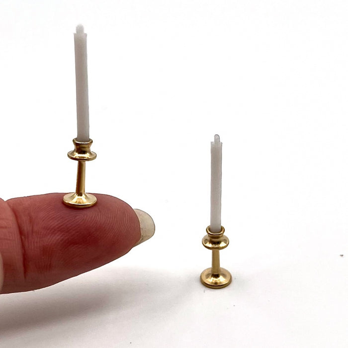 Candlestick and candle, small, brass, 2 pcs