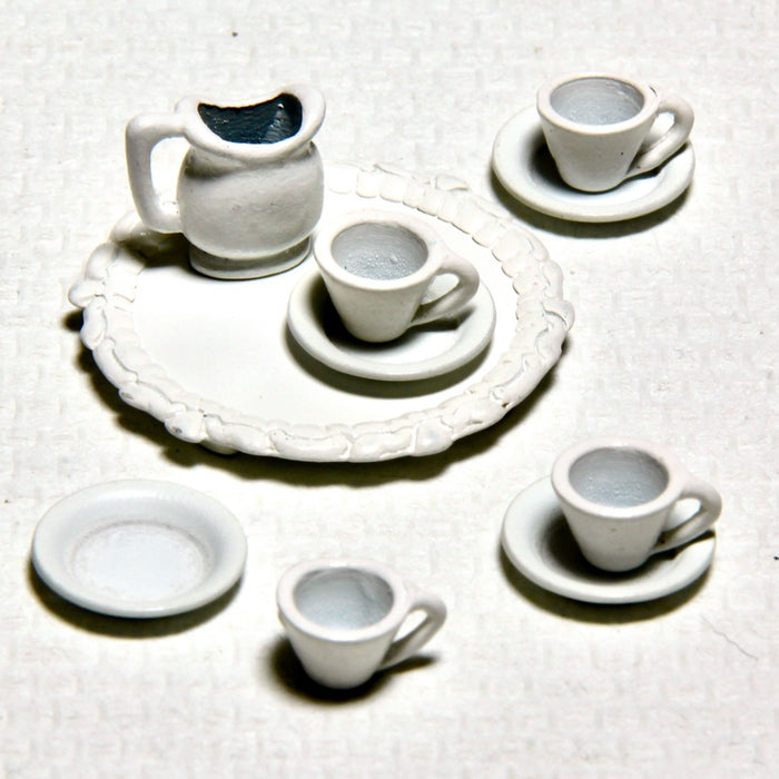 Coffee tableware, white, metal, small, 10 pieces