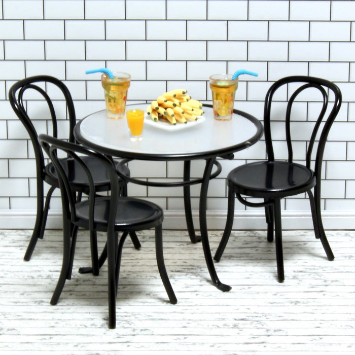 Table and 4 chairs, black metal