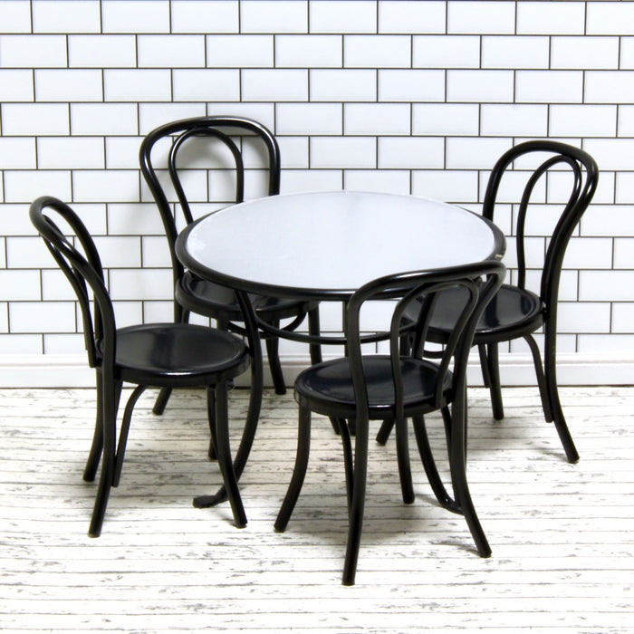 Table and 4 chairs, black metal
