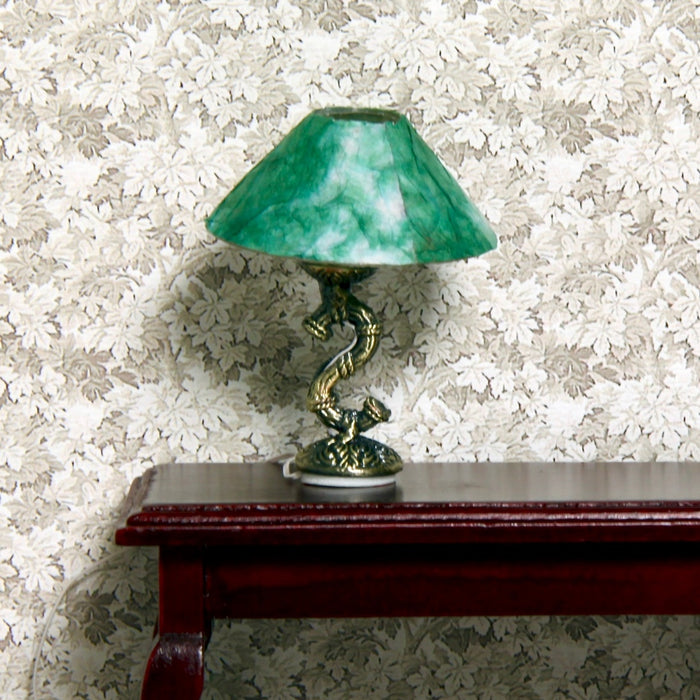 Table lamp, patinated antique, green dome, 12V