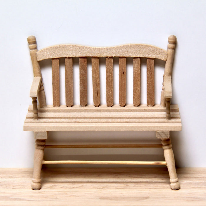 Bench with backrest, finished in wood