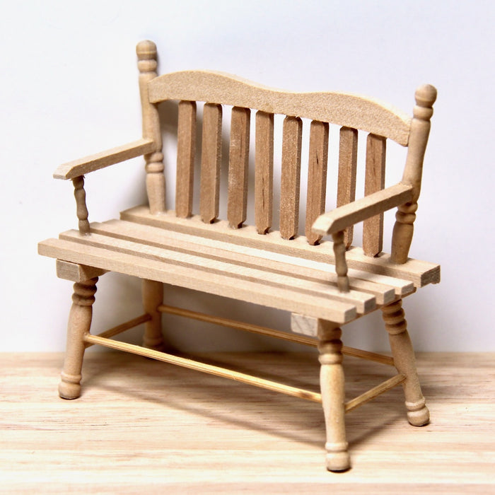 Bench with backrest, finished in wood