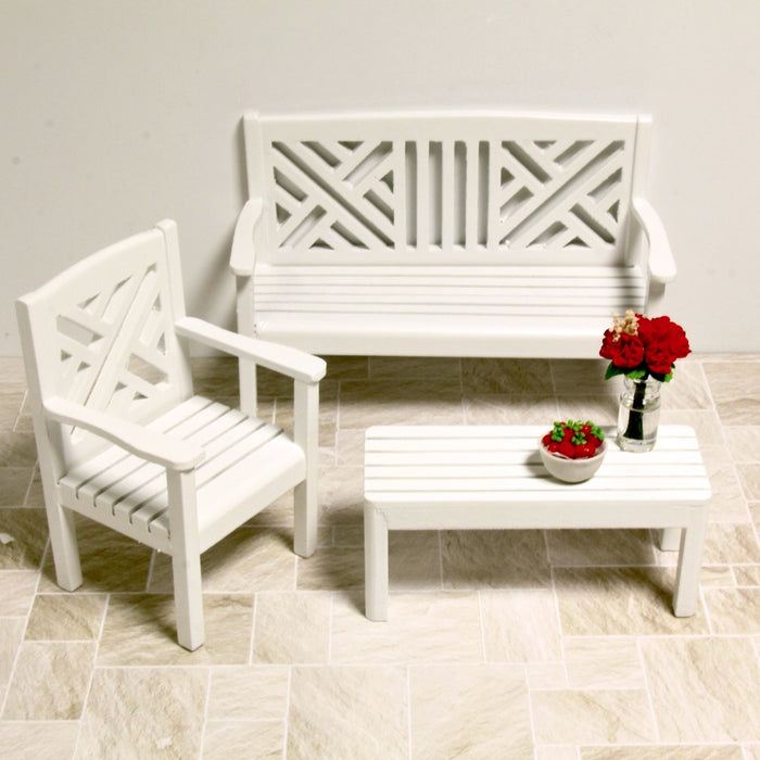 Garden bench, lattice, white