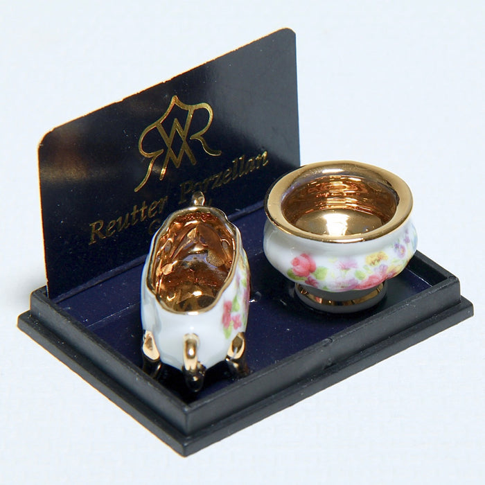 Rose bowls, gold-plated, porcelain, 2 pcs