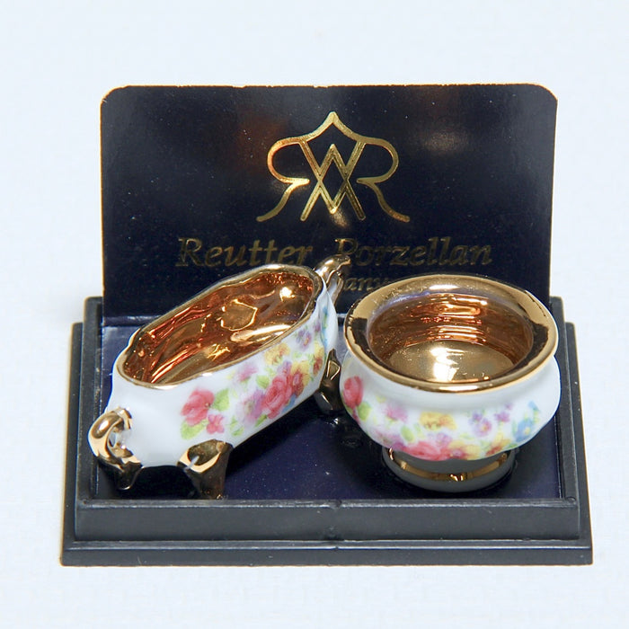 Rose bowls, gold-plated, porcelain, 2 pcs