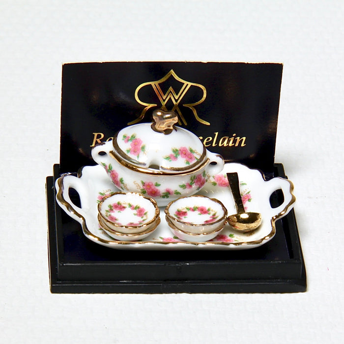 Rose crockery with a tray