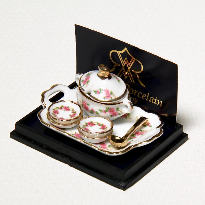 Rose crockery with a tray