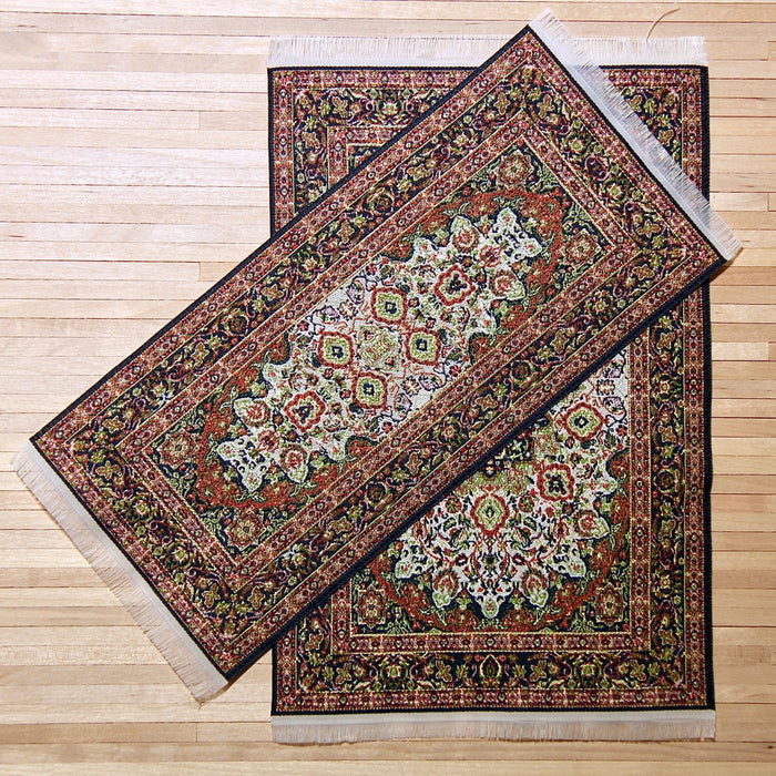 Turkish rug, brown-green-black, 10 x 23 cm