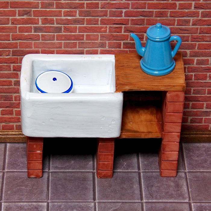 An outdoor kitchen or the kitchen counter of an old-fashioned hut