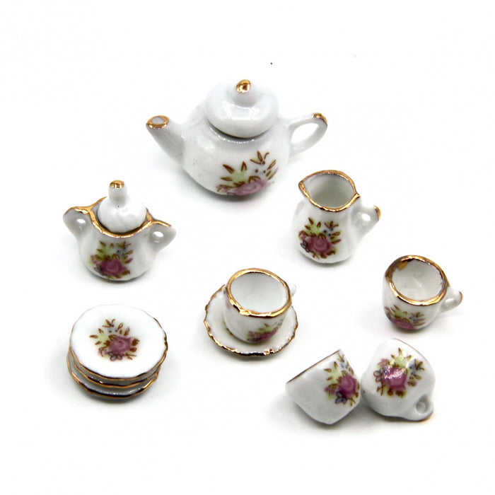 Coffee set, tea set, small rose, 13 parts