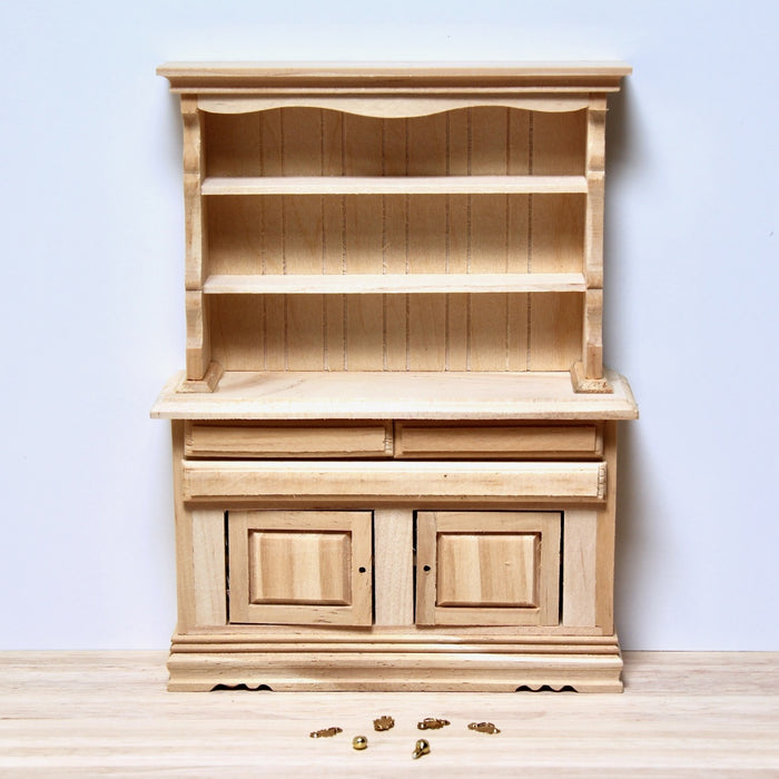 Cupboard, open shelf and drawers, large, finished in wood