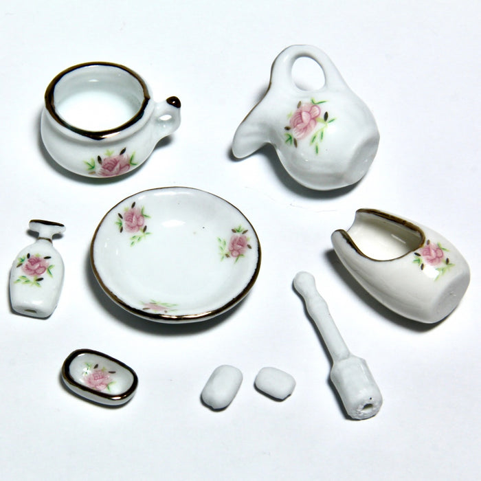 Bathroom set, Rose, porcelain, 9 parts