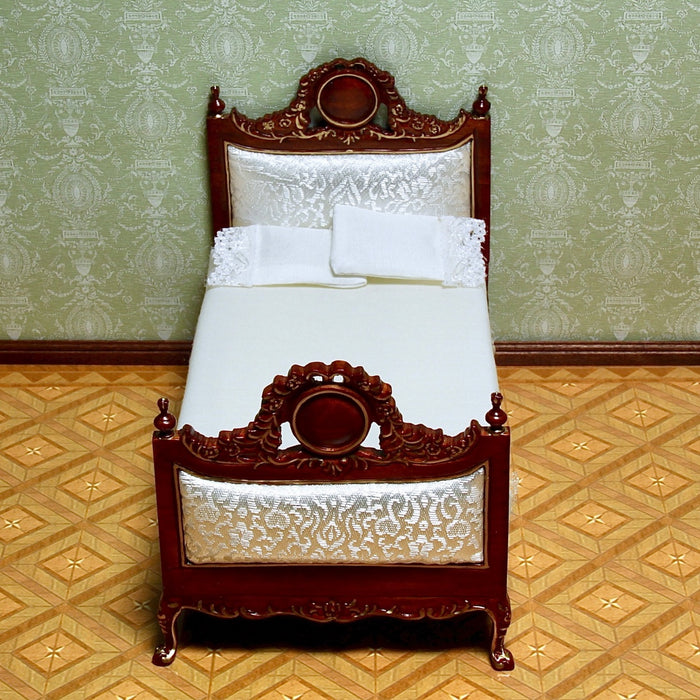 Bed, quality furniture, walnut, with decorative trim