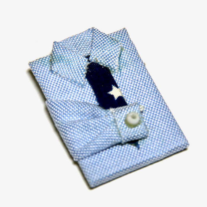 Notched collar shirt, blue and tie