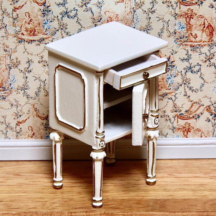 Bedside table, quality furniture, white/gold